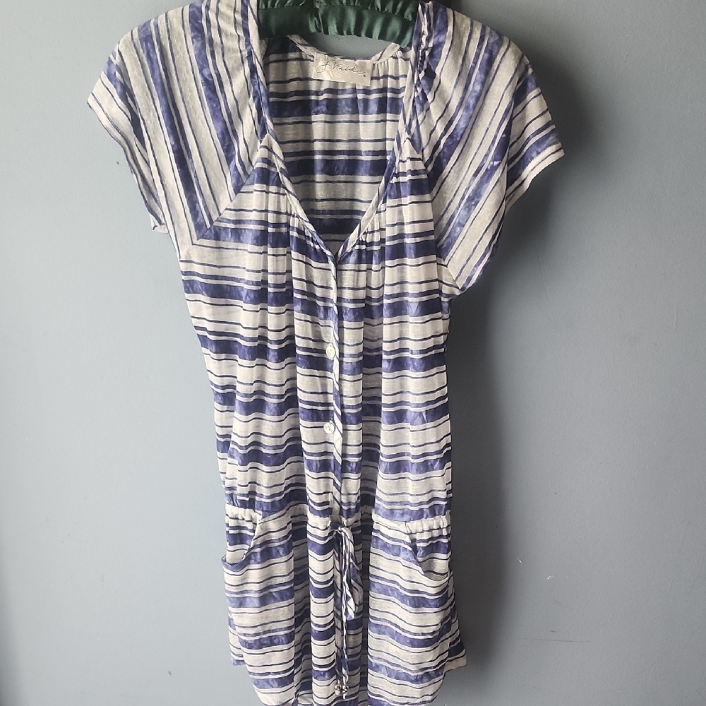 Striped Blue and White Button-Up Dress